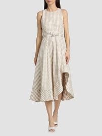 Cinq à Sept Zelda Gingham Denim Asymmetric Tea-Length Dress | Saks Fifth Avenue at Saks Fifth Avenue
